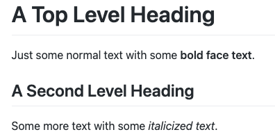 A small example of rendered markdown with headings, bold and italic text.